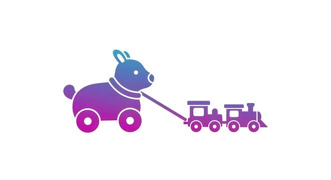 Vibrant gradient illustration of a playful wheeled animal pulling a charming toy train design asset