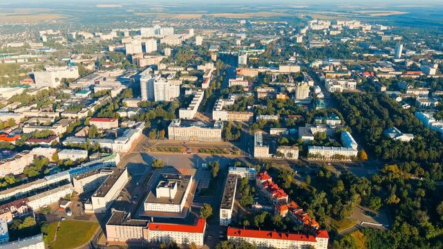 Oryol, Russia. Government of the Oryol region. Lenin Square. History center. View of the city from the air. Drone footage