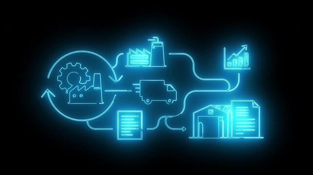 Neon-lit cybersecurity flowchart with threat detected center on black background