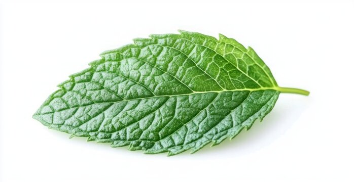 fresh green mint leaf with detailed veins and serrated edges conveying crisp refreshing vitality
