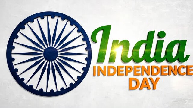 Ashoka Chakra with India Independence Day text on white background