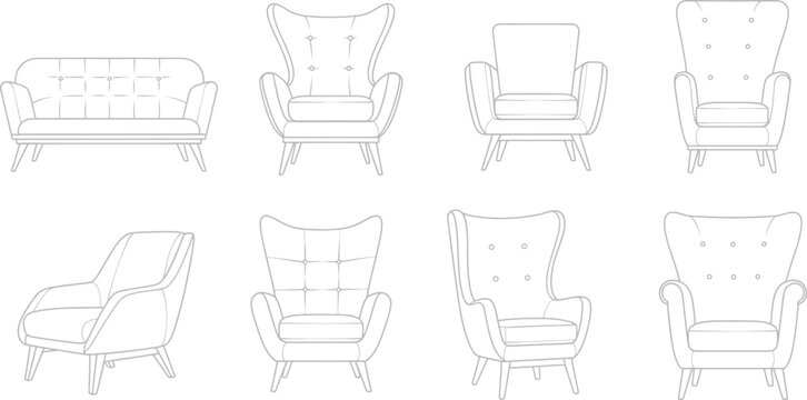 Furniture icons editable vector illustration collection set for interior design home decor projects