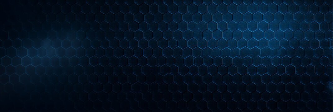 exagon texture, on deep blue background and blur effect on part of texture 