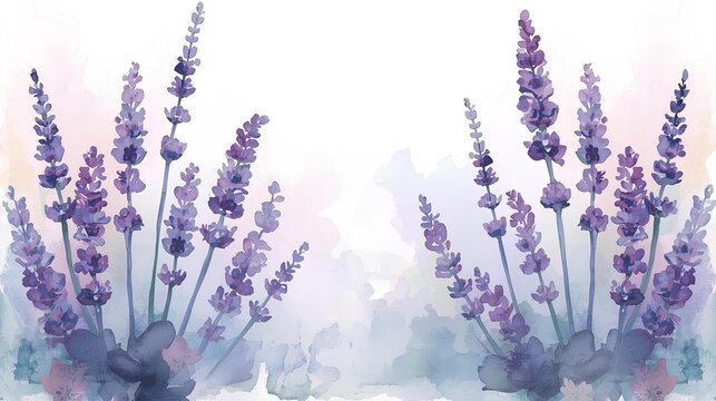 Serene watercolor illustration of delicate lavender blossoms creating a tranquil floral border