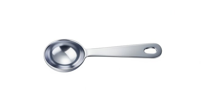 Gleaming stainless steel measuring spoon for precise kitchen culinary applications on white