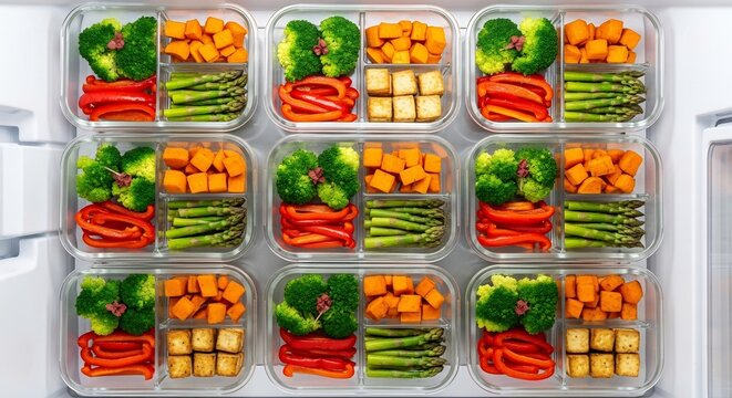 Healthy Meal Prep Containers Filled with Fresh Vegetables and Protein.