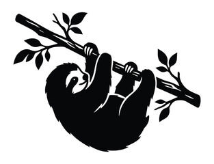 Obraz premium Baby Sloth Clinging Shape Icon Silhouette Vector black design on a white background