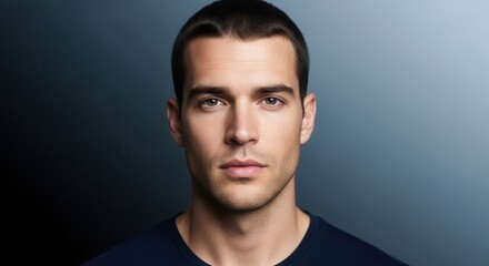 Obraz premium A captivating portrait of a young man with a focused gaze and neat appearance reflecting modern