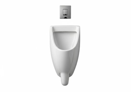 A white urinal with a sensor flush on a white background isolated on white background