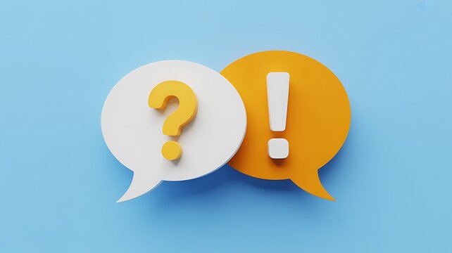 Question mark, exclamation point, speech bubbles, communication symbols, flat design, icon set