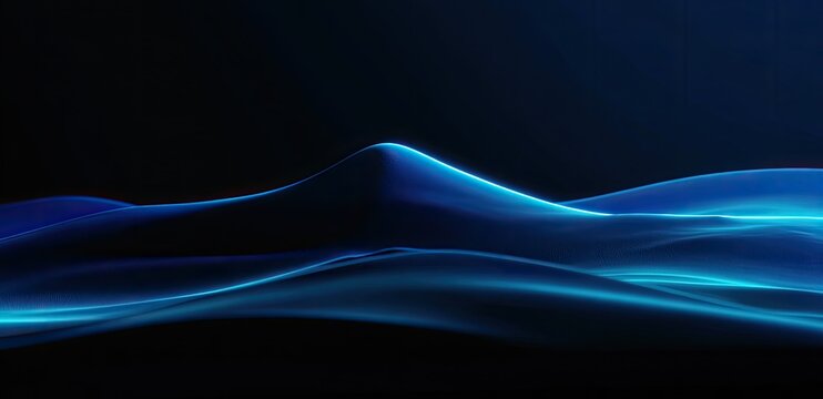 Ethereal blue waves flow across a dark, undefined landscape, creating a sense of calm and mystery.