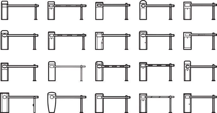 Barrier Gate collection: A comprehensive collection of barrier gate illustrations, representing diverse designs and operational states, ideal for transportation, security, and access control projects.