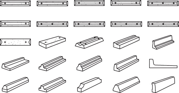 A detailed, technical illustration showcases a variety of railway tracks, detailing the precision and structural components.  