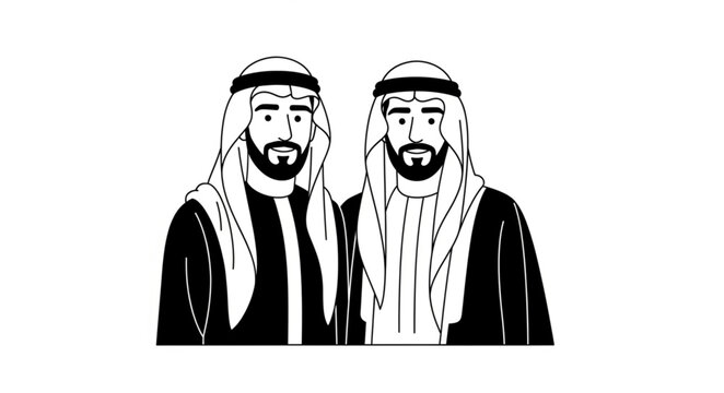 Two Emirati men in traditional attire, standing side by side, looking forward.