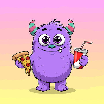 Cute Blue Monster with Kitchen Whisk Baking Illustration Vector Design Element