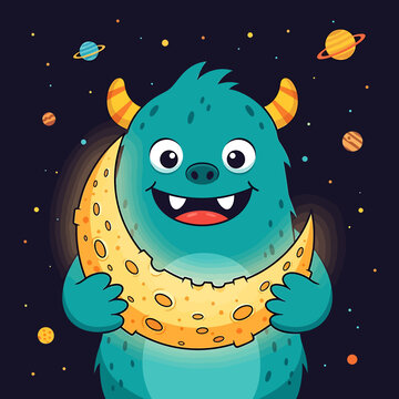 Blue Furry Baking Monster Holding a Whisk Kitchen Vector Illustration Design Element