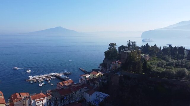 Mount Vesuvius Volcano seen from Sorrento, Amalfi Coast, Italy, Drone shot