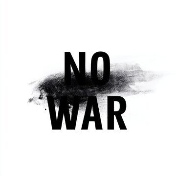 Minimalist NO WAR text on clean white background, bold typography poster design