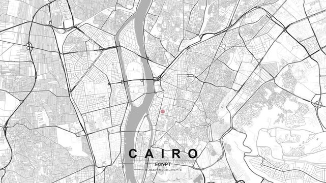 Detailed map of Cairo in Egypt with a red location pin marking a central point, showing the Nile river, roads, and dense urban layout.
