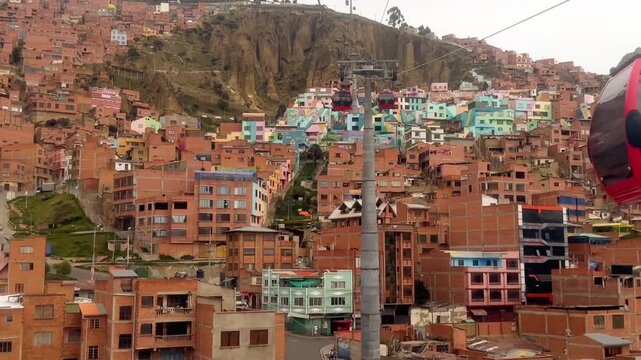 La Paz Cityscape with Mi Teleferico Red Line Gondola and Colorful Houses
