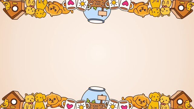 cute cat faces and pet items framing warm background