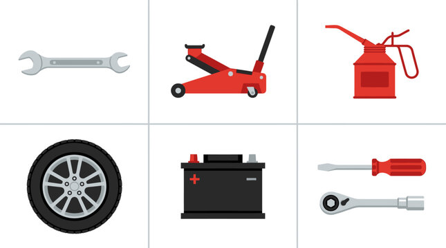 Car repair tools and equipment set.