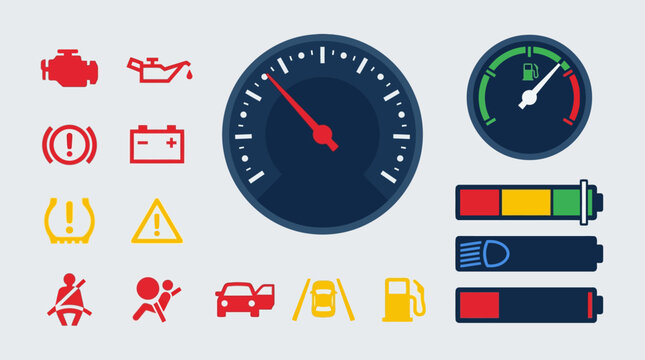 Car warning lights and dashboard icons.