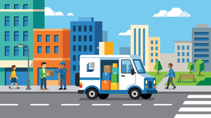 Fototapeta premium Delivery truck on city road.