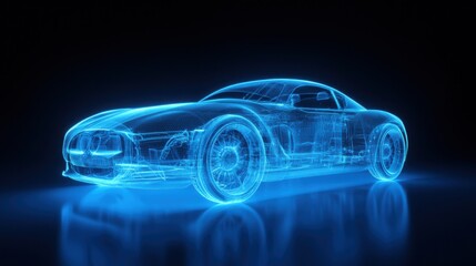 Fototapeta premium Digital wireframe of a futuristic sports car on black background