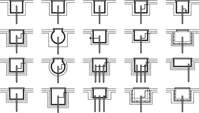 A collection of various mechanical components, such as sockets, connectors and receptacles, are shown in an illustrative technical drawing style.