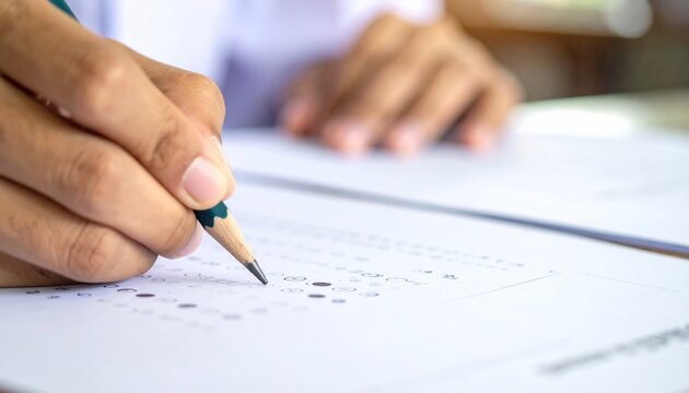 Test taking with pencil.