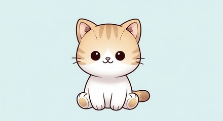 Fototapeta premium Adorable animated feline character illustration sitting on a soft pastel background radiating charm