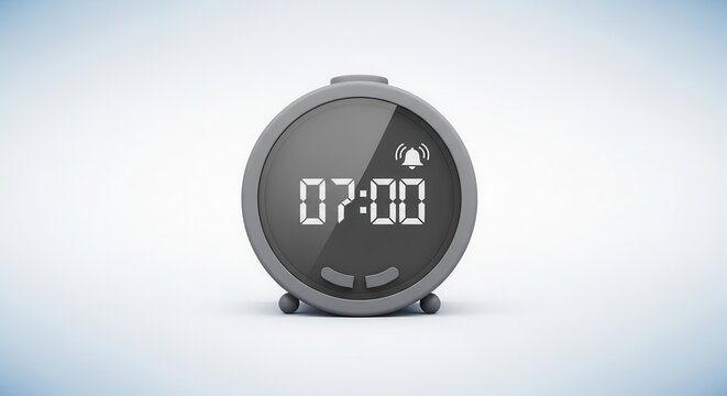 Sleek minimalist digital alarm clock displaying precisely seven o'clock against a bright gradient