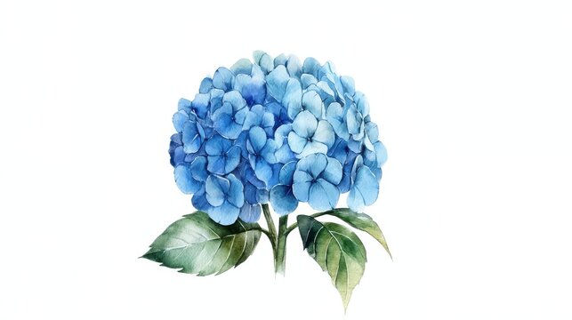 Watercolor blue hydrangea flower illustration isolated on white background