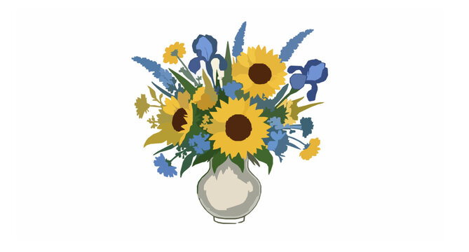 Vintage style colorful flower bouquet in vase vector inspired by classic post impressionist botanical art illustration