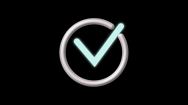 Glowing Futuristic Check Mark Icon In Circle For Success And Security Identity Concept Visual Completion Concept On Black Background.