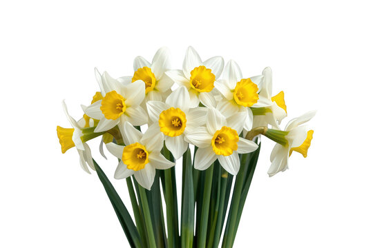 Daffodil bouquet with white and yellow flowers, blooming in spring, showcasing fresh narcissus on transparent background