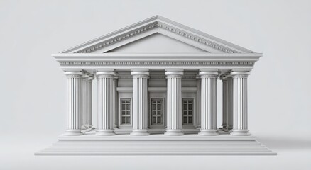 Obraz premium A pristine, neoclassical building with numerous white columns stands prominently against a stark white background, showcasing architectural grandeur and symmetry.
