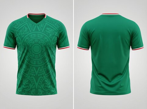Mexico Soccer Jersey Mockup with Green Aztec Pattern