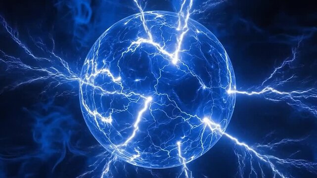 Electricity glowing blue orb with lightning.
