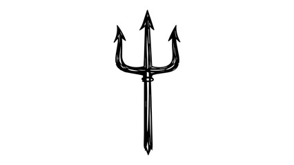 Minimalist hand-drawn black line vector icon of a trident spear isolated on white. Three-pronged weapon illustration for mythology, Neptune, Poseidon, sea, and ocean power themed graphic designs. © Abdullah