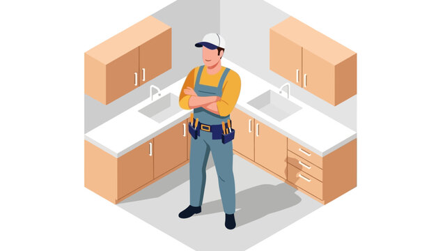 Confident carpenter standing in modern kitchen interior