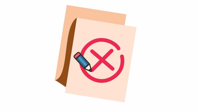 Document rejection icon with red cross mark and pencil isolated on an alpha channel. Invalid paperwork notification with an administrative symbol for task failure and a data rejection sign.