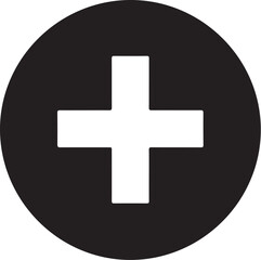 Obraz premium Plus sign, medical symbol, black circle, white cross, healthcare icon, vector