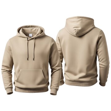 Tan hoodie sweatshirt with drawstrings and kangaroo pocket