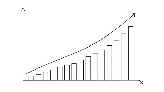 A line graph with a bar chart showing exponential growth trend on a white background