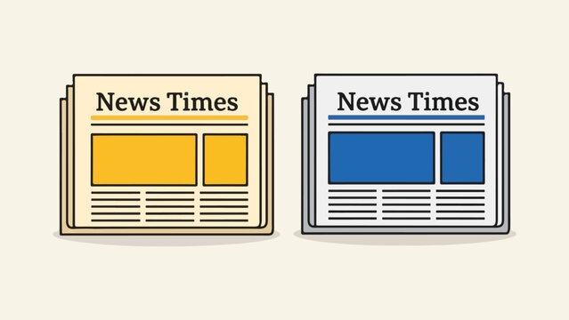 Two colorful newspaper icons with news times header on beige background