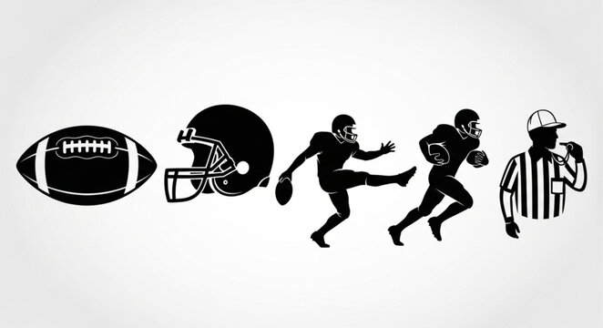 American Football Icons Including Ball Helmet Players and Referee.