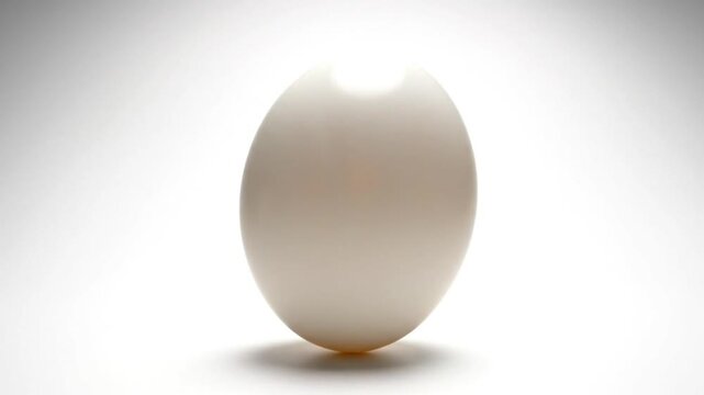Seamless white egg rotating slowly against a bright white background, elegant and minimalistic
