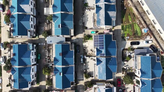 aerial view of modern blue residential buildings